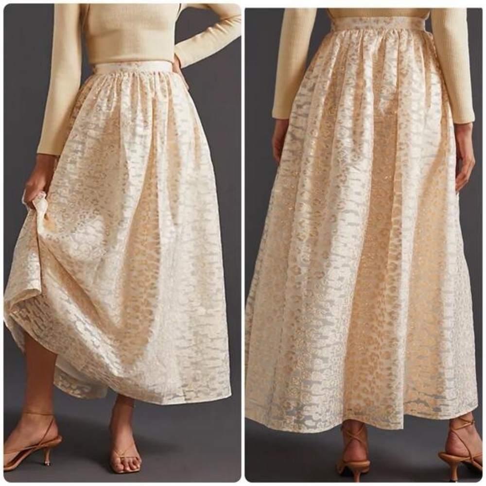 Anthropologie Pankaj & Nidhi Metallic Burnout Wedding Shimmer Maxi Skirt Size Xs